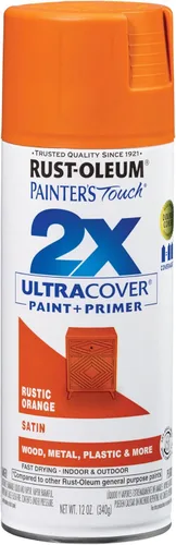 Rust-Oleum 334089 Painter's Touch 2X Ultra Cover Pintura en aerosol, 12 onzas, naranja rústico satinado Satén Rústico Naranja