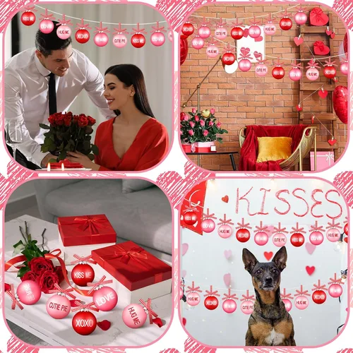 Miniatura 4 de DoubleFill 12 adornos de bolas para el día de San Valentín para árbol, de 1.96 pulgadas, decoraciones colgantes de San Valentín, bolas de plástico