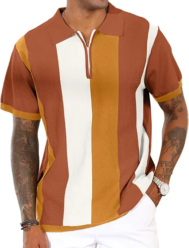 Miniatura 18 de Camisas polo de moda para hombre, camisas de punto vintage a rayas, camisas de golf casuales ajustadas