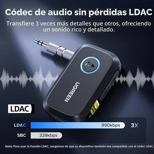 Miniatura 3 de UGREEN Receptor Bluetooth 6.0 para Auto con LDAC, Adaptador Bluetooth AUX de 3.5mm con Cancelación de Ruido AI para Auto, Receptor de Audio