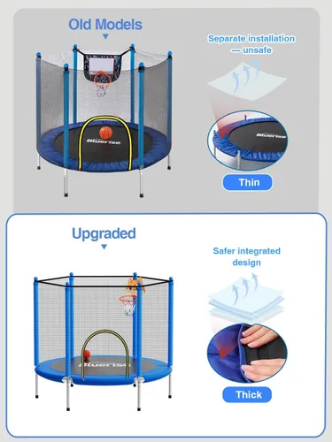 Miniatura 4 de Bluerise - Cama elástica de 55 pulgadas/6 pies, para niños, juego interior y exterior, con canasta de baloncesto para cama elástica, malla de Azul