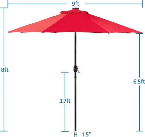 Miniatura 2 de Yaheetech - Paraguas de 9 pies con energía solar para patio - Paraguas de mesa de mercado con protección UV, 32 luces LED y sistema de inclinación