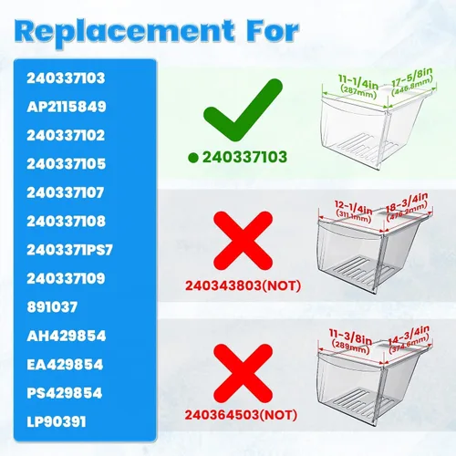 Miniatura 2 de Kojem Paquete de 2 cajones de repuesto para refrigerador 240337103 compatibles con Frigidaire Kenmore reemplazo para 240337107, 240337102, 2 pzas
