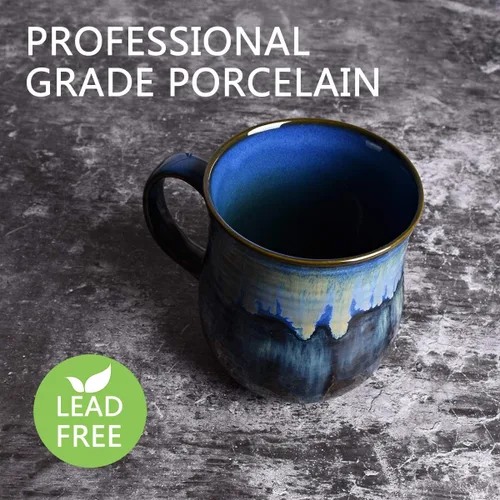 Miniatura 3 de Bosmarlin Taza de café grande de cerámica, taza de té azul grande para oficina y hogar, 21 onzas, apta para lavavajillas y microondas, 1 unidad Azul