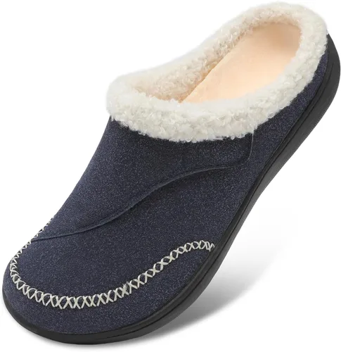 Miniatura 11 de LeIsfIt Pantuflas anchas para mujer, ajustables, para diabéticos, cálidas, acogedoras, antideslizantes, de espuma viscoelástica, para invierno