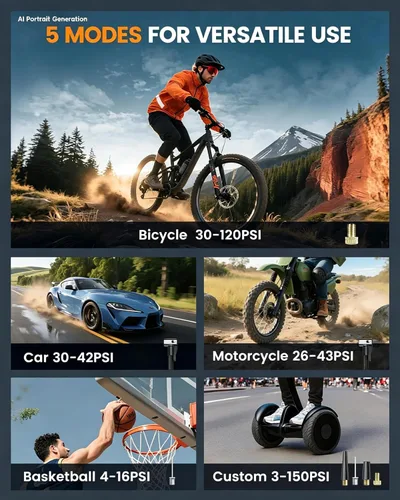 Miniatura 6 de Inflador de neumáticos, compresor de aire portátil, inalámbrico y de 12 V CC para automóviles, bicicletas, motocicletas, bolas de neumáticos
