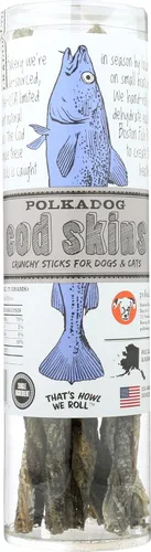 Miniatura 10 de Polkadog Pieles de bacalao para perros (4.7 onzas regulares) – Un solo ingrediente, piel de pescado capturada en la naturaleza, golosinas