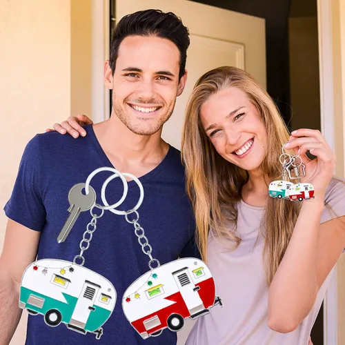 Miniatura 5 de 2 Piezas Llavero de Caravana, Llavero de Caravana RV Accesorios de Caravana para Remolques de Viaje Llavero Retro de Coche de Camping