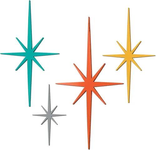 Miniatura 13 de Blulu 4 piezas de decoración de pared de hierro fundido con forma de estrella de Starburst, decoración de metal de mediados de siglo moderno, Gris