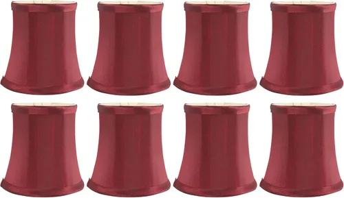 Miniatura 5 de Pantalla Individual de Lámpara de Araña de Seda Sintética Color Burdeos – Forma de Campana Softback, Ajuste de Clip para Bombillas de Candelabro
