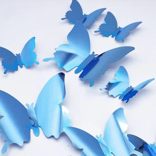 Calcomanías 3D de pared de mariposa, 24 piezas extraíbles de 3 tamaños 3D de mariposa azul para decoración de pared, calcomanías de decoración de