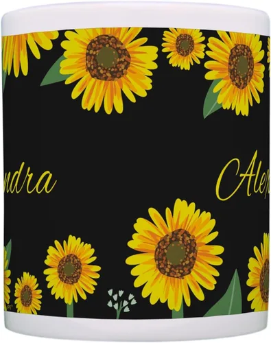 Miniatura 5 de Personalized Gifts Taza floral amarilla su texto personalizado taza de café taza de café de cerámica taza de té de cerámica 11oz