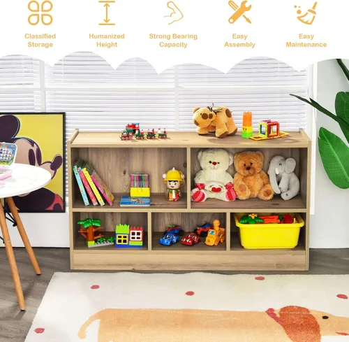 Miniatura 5 de Costzon Organizador de almacenamiento de juguetes para niños, almacenamiento escolar de 5 secciones para organizar libros, juguetes, estantería