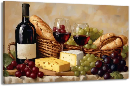 Miniatura 9 de OAAPITI Cuadros de Cocina Decoración de Pared Acuarela Vino Uva Pan Impresión en Lienzo Pinturas Abstractas de Frutas y Alimentos para Comedor Casa