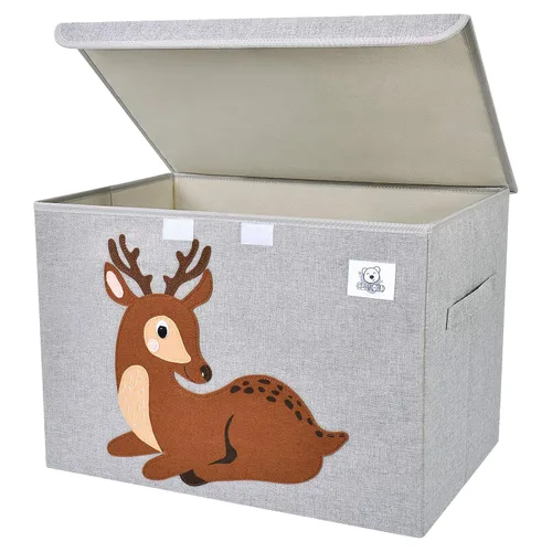 Miniatura 14 de Baúl de juguetes plegable grande para niños con tapa abatible, organizador de almacenamiento de juguetes de animales de tela Dinosaurio