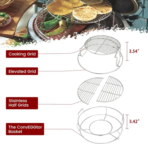Miniatura 6 de Estante Expansor de 5 Piezas para Big Green Egg Medium Kit de Repuesto Parrillas para Eggspander Conveggtor Basket Acero Inoxidable 304 con Sistema