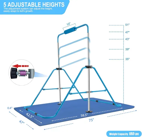 Miniatura 3 de YEEGO DIRECT Barra de gimnasia con anillos, barra de gimnasia plegable para niños de 3 a 12 años, expandible para entrenamiento en casa, regalos