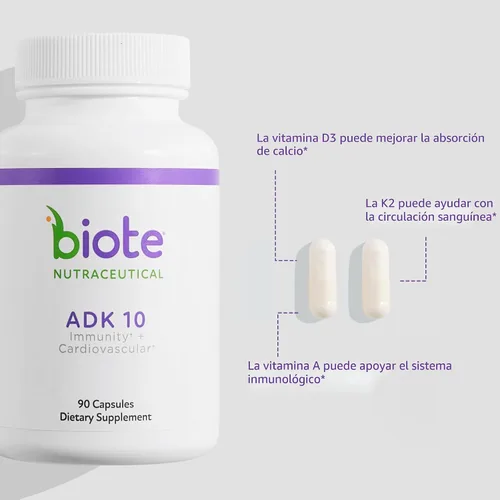 Miniatura 2 de Biote Nutraceuticals - ADK 10 - Inmunidad + Cardiovascular (90 Cápsulas)