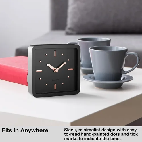 Miniatura 2 de Driini Reloj moderno de mediados de siglo para escritorio y estante (negro y oro rosa) - funciona con pilas, con movimiento analógico silencioso