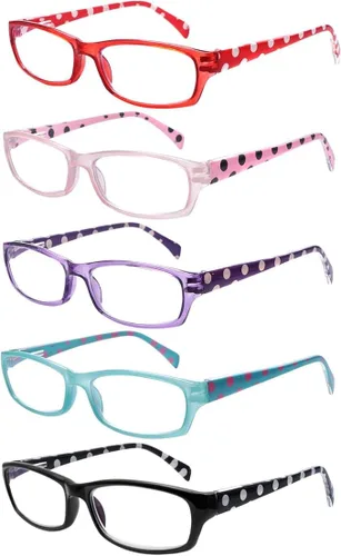 Paquete de 5 lentes de lectura para mujer, bloqueo de luz azul, para lectores de computadora, para facilitar la visión borrosa y los ojos secos,