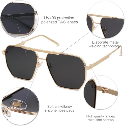 Miniatura 4 de SOJOS Gafas de sol polarizadas cuadradas retro de gran tamaño para mujeres y hombres, estilo vintage, UV400, gafas de sol clásicas grandes de metal