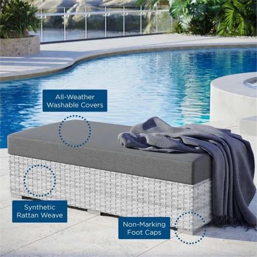 Miniatura 7 de Modway Convene - Otomana rectangular de mimbre para patio al aire libre, color gris claro