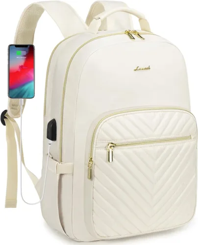Miniatura 19 de LOVEVOOK Mochila para laptop para mujer, elegante mochila acolchada para viajes de negocios, trabajo, bolsa para computadora, con puerto USB