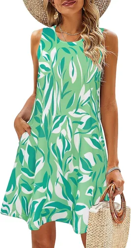 Miniatura 120 de SimpleFun - Vestidos de verano para mujer, camiseta floral, vestido de playa de estilo bohemio, informal, con bolsillos y sin mangas