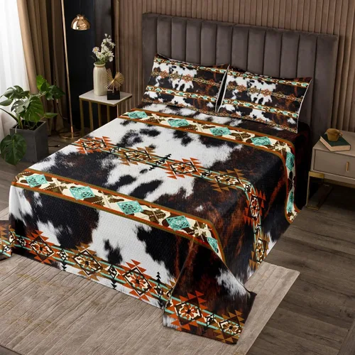 Miniatura 21 de Erosebridal Southwestern - Juego de colcha geométrica bohemia acolchada tamaño individual, juego de edredón étnico tribal con flechas occidentales