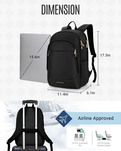 Miniatura 2 de LIGHT FLIGHT Mochila de viaje para mujer, mochila para laptop de 15.6 pulgadas con orificio de carga USB, resistente al agua, mochila negra de gran