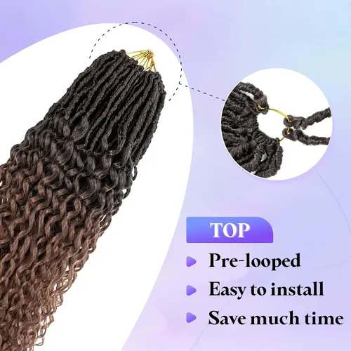 Miniatura 4 de Cabello de Ganchillo Goddess Locs de 18 Pulgadas 8 Paquetes Nuevos Locs Sintéticos Suaves Trenzas de Ganchillo Ondas Profundas Extensiones de T30.
