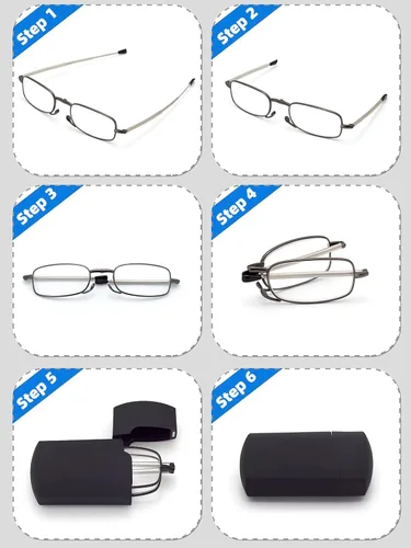 Miniatura 2 de HIGHLIKE Hard Cases Folding Reading Glasses, Pocket Wallet Purse Compact Spring Hinge Readers, Transparent Clear Lens Paquete de 3: 3 plomizos