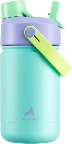 Miniatura 46 de POWCAN - Botella de agua con aislamiento de 18 onzas, con tapa de boquilla y pajilla 2 en 1, fría 24 horas, a prueba de fugas, apta para portavasos