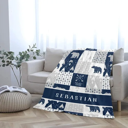 Miniatura 4 de Woodland - Manta de bebé personalizada para niños, manta de bebé personalizada con nombre Adventure Awaits Stuff recién nacido, regalo de guardería
