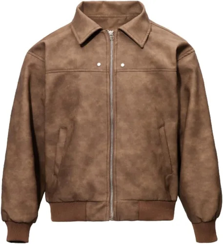 Chaqueta bomber de cuero sintético con cremallera para hombre, estilo motociclista vintage de los 90, para ropa de calle