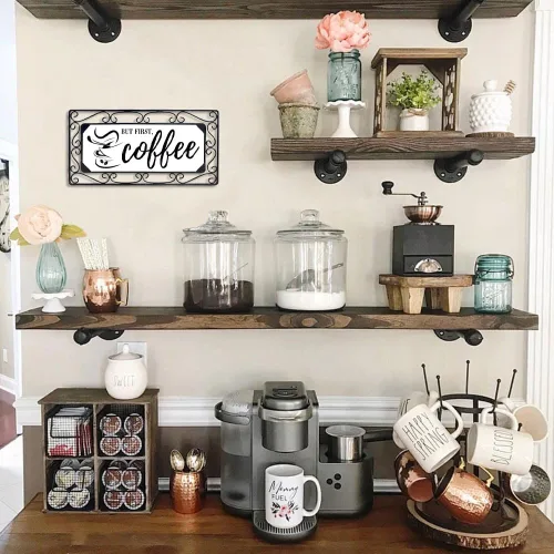 Miniatura 7 de Letrero de café, arte de pared de metal para bar, decoración de cocina y oficina con cita "But First Coffee", letrero para el hogar estilo café, 16
