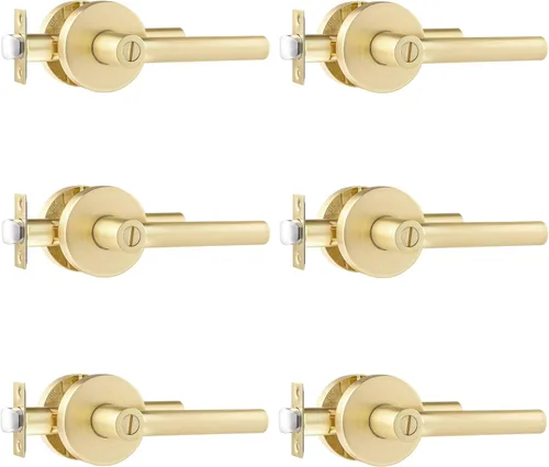 Miniatura 26 de Leydebong Paquete de 1 manija de puerta de entrada resistente dorada (para oficina y puerta delantera) reversible para lado derecho e izquierdo