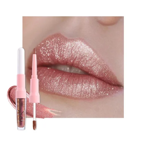 Miniatura 32 de evpct Juego de delineador de labios y lápiz labial metálico rosa claro, para mujeres, de larga duración, impermeable, 24 unidades, color rosa claro