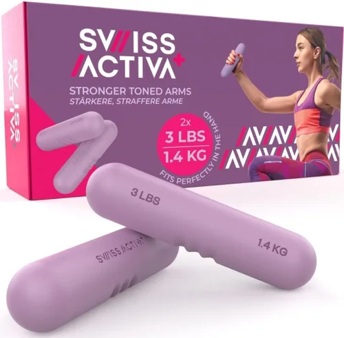 Swiss Activa+ Juego de 2 mancuernas de alta calidad, pesas de 3 libras para mujer, pesas para mujeres en casa, pesas pequeñas para yoga, juegos de