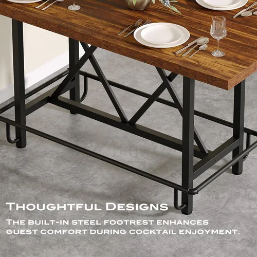 Miniatura 7 de Tribesigns Mesa de bar, mesa de pub industrial de altura de mostrador con reposapiés de metal, mesa de comedor rectangular de madera de 63 pulgadas