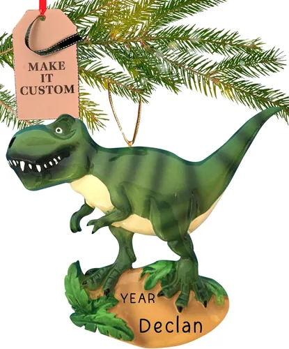 Miniatura 11 de Adorno de dinosaurio verde personalizado 2025 Personalización gratuita las 24 horas Adornos de Navidad para niños grabados con láser para árbol