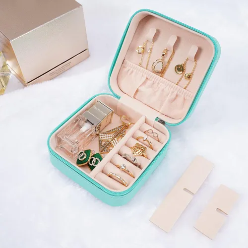 Miniatura 3 de Pequeñas cajas de joyería de viaje, organizador de joyas portátil, cajas de almacenamiento para aretes, anillos, collares, cajas de joyería