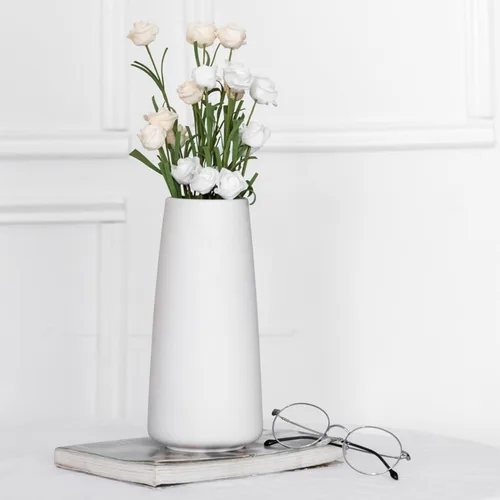 Miniatura 30 de Jarrón de cerámica beige – Florero neutro de 8 pulgadas para decoración del hogar, jarrón bohemio blanco roto, jarrones crema para flores, jarrones