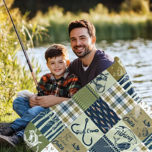 Miniatura 3 de Manta de Tiro de Pesca con Mosca, Divertido Regalo de Cazador de Peces para Niños y Adultos, Manta de Tiro de Collage de Pesca de Felpa Suave