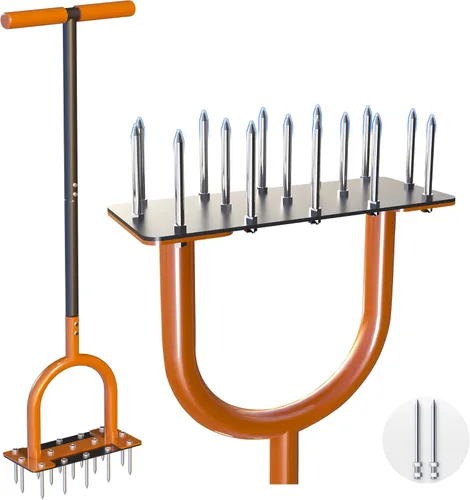 Aireador de césped de 39 pulgadas con 15 picos de acero de grado industrial No.45, herramienta de aireador manual para patio, aireador de césped,
