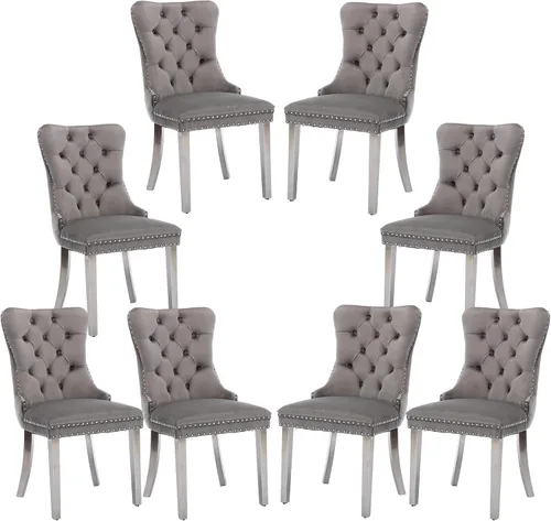 Miniatura 26 de Silla de comedor copetuda moderna de terciopelo para comedor, sillas de comedor tapizadas con remache de clavo, anillo trasero para cocina, comedor