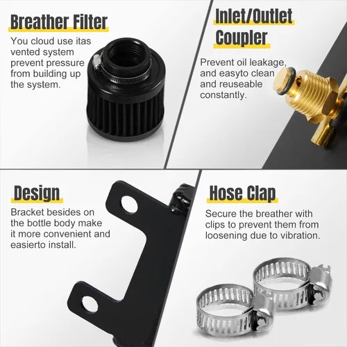 Miniatura 6 de Universal Aluminio 10AN 1.2L Twin Baffle Dual Filter Motor Oil Catch Can Tanque con 2 filtros de aire Depósito de captura de aceite Tanque de lata