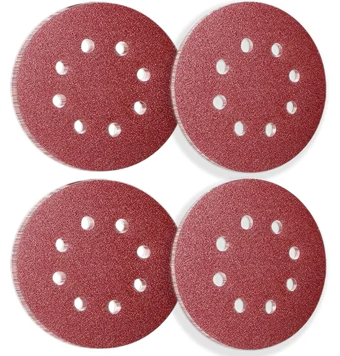 Miniatura 9 de 50 discos de lijado de 4.921 in, 8 agujeros, hojas de lijado, hojas de lija de 5 pulgadas y 40 granos de gancho y bucle para lijadora orbital