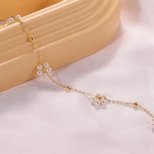 Miniatura 4 de Collar de perlas, collar de flores de perlas Lariat Collar de perlas de estación Neckalce Solitario Collar colgante de perlas de concha simulada