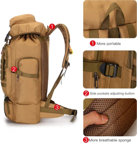 Miniatura 5 de King'sGuard 70L Camping Hiking Backpack for Men Women Large Military Tactical Backpack Molle Rucksack Backpack for Outdoor Caqui